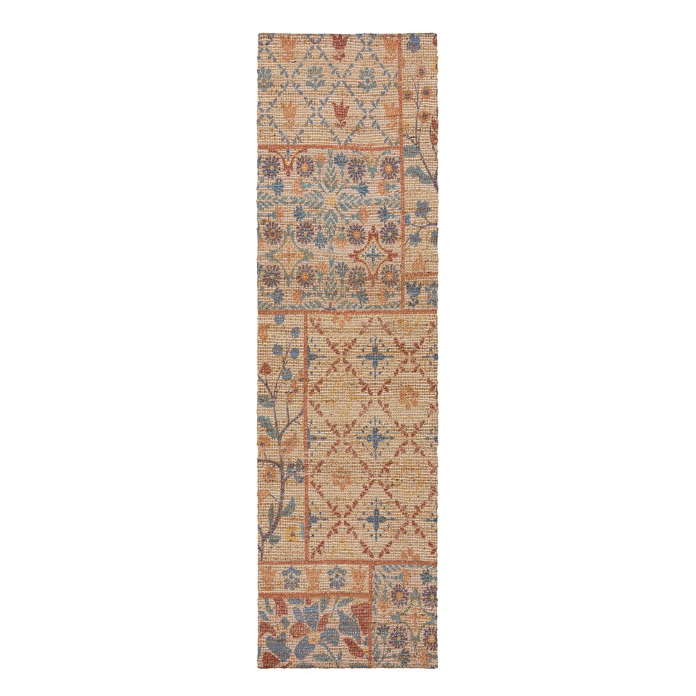 Natúr színű kézi szövésű jutakeverék futószőnyeg 60x230 cm Taylor Patchwork – Flair Rugs