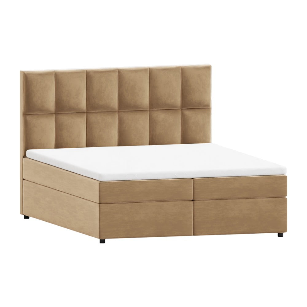 Okkersárga ágyneműtartós boxspring ágy 140x200 cm Flip – Ropez