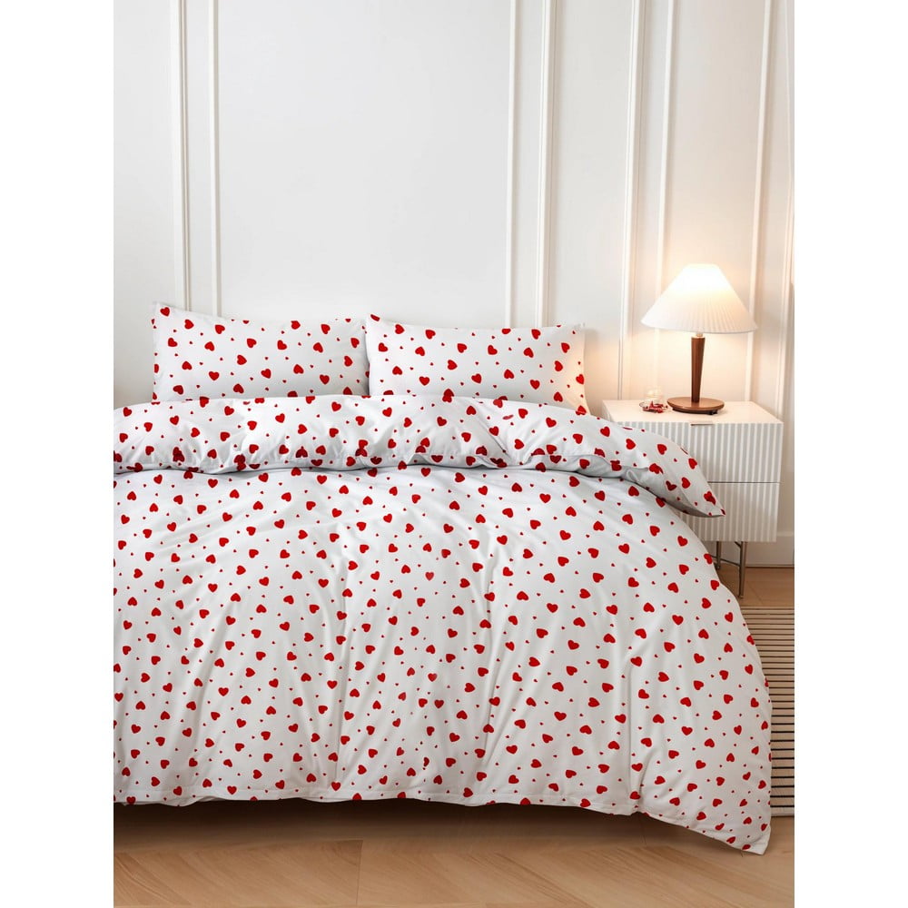 Piros-fehér kétszemélyes ágyneműhuzat 200x200 cm Love Heart – Mijolnir