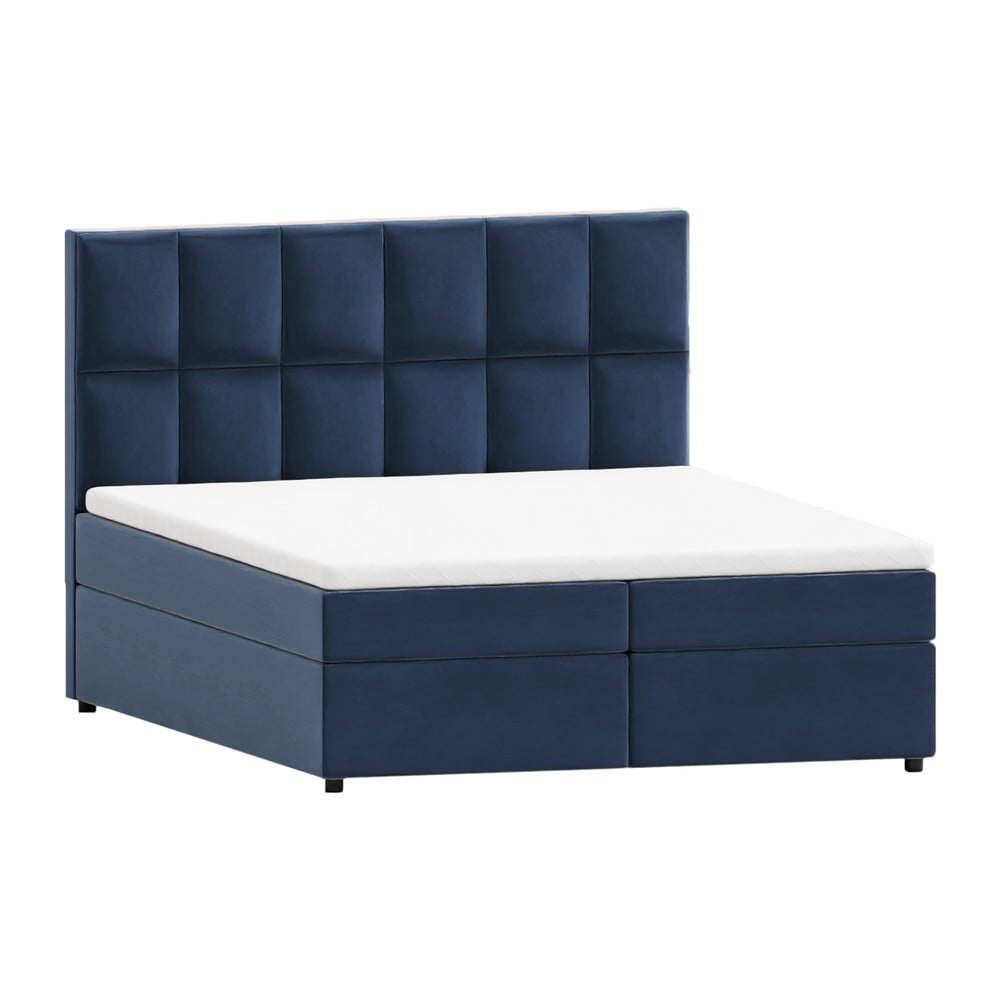 Sötétkék ágyneműtartós boxspring ágy 180x200 cm Flip – Ropez