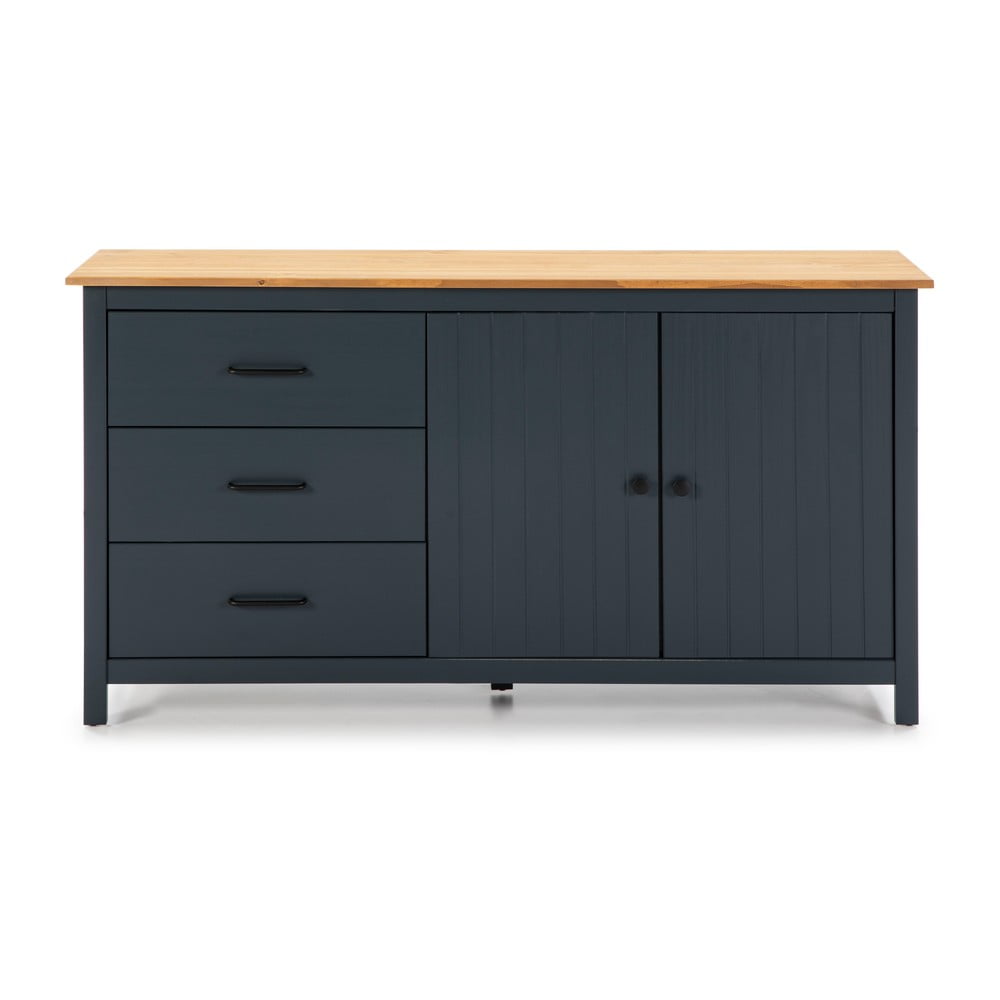 Sötétkék borovi fenyő alacsony komód 150x80 cm Miranda – Marckeric