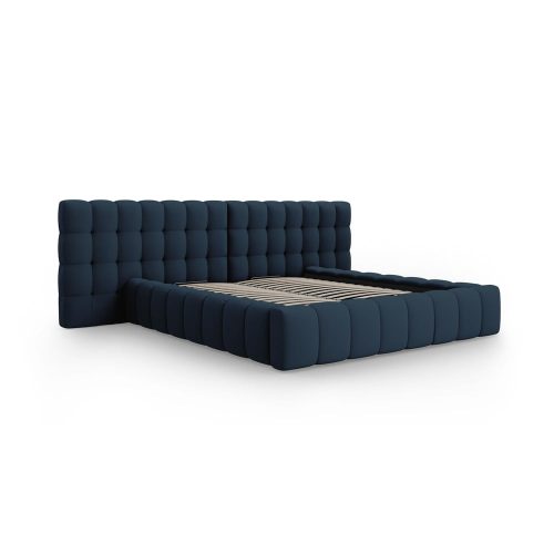 Sötétkék kárpitozott ágyneműtartós franciaágy ágyráccsal 200x200 cm Mamaia – Micadoni Home