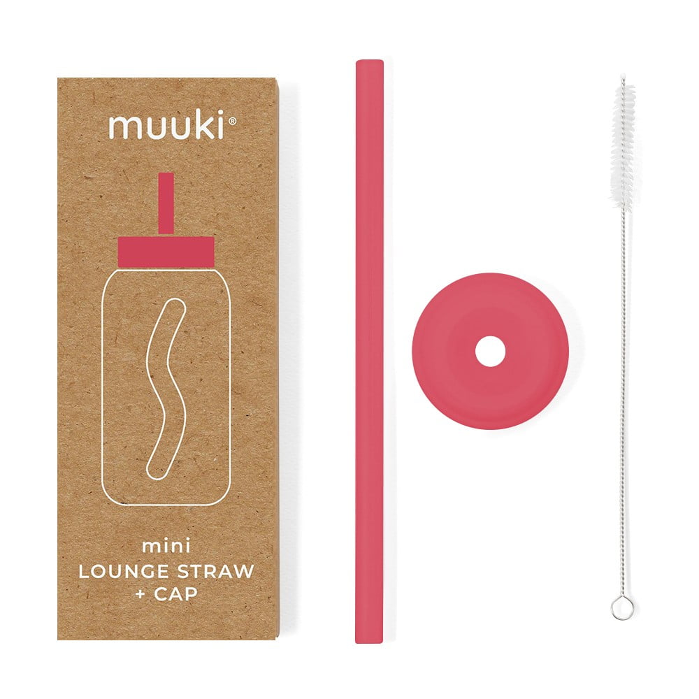 Szilikon szívószál tisztítókefével-fedéllel Watermelon High – Muuki
