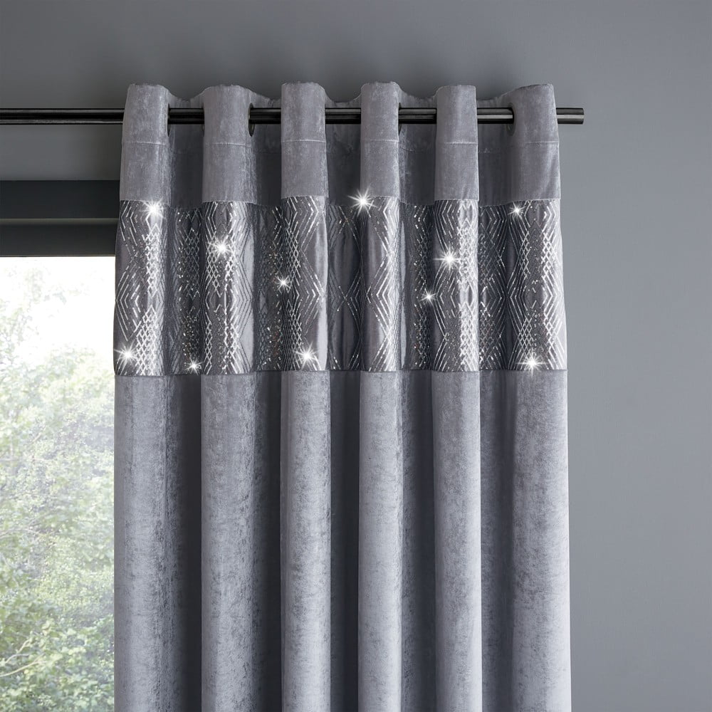 Szürke függöny szett 2 db-os 117x229 cm Crushed Velvet Glamour Sequin – Catherine Lansfield