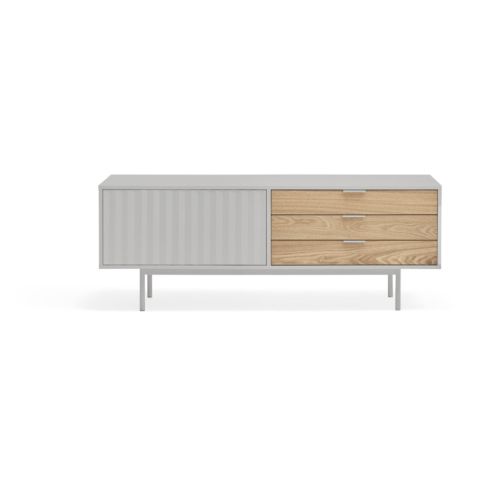 Szürke-natúr színű TV-állvány tölgyfa dekorral 140x52 cm Sierra – Teulat