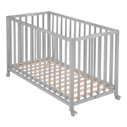 Szürke összecsukható gurulós babaágy 60x120 cm Fold up – Roba