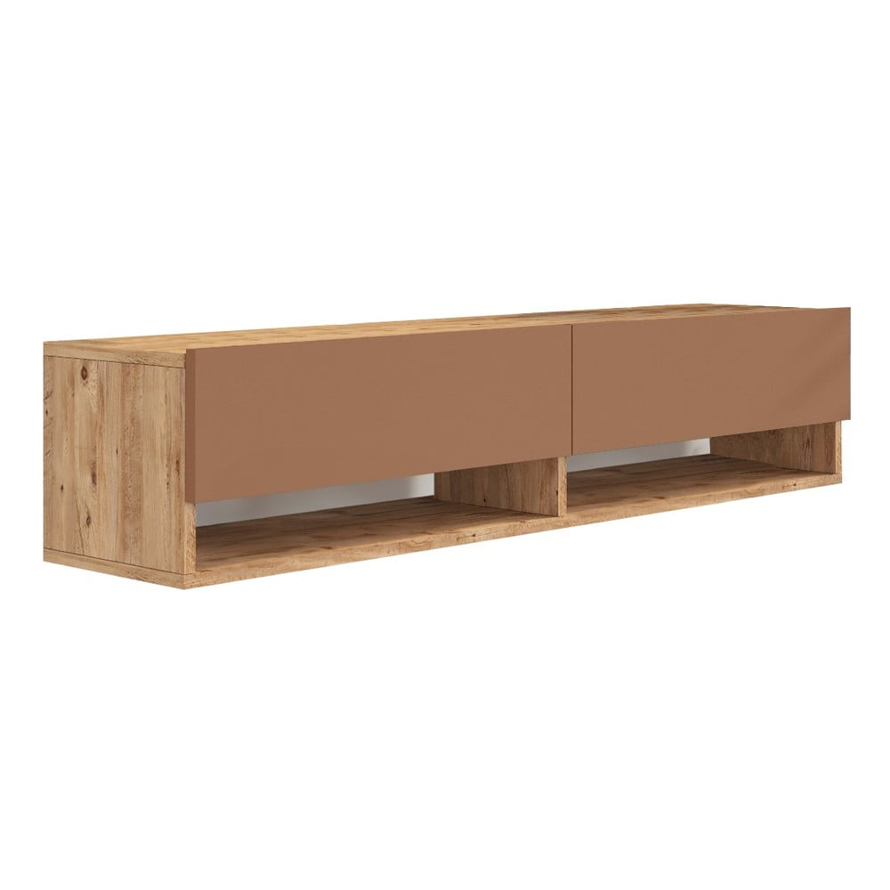 Téglavörös-natúr színű TV-állvány borovi fenyő dekorral 140x29x32 cm – Kalune Design