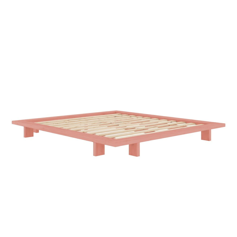 Világos rózsaszín borovi fenyő franciaágy ágyráccsal 180x200 cm Japan – Karup Design
