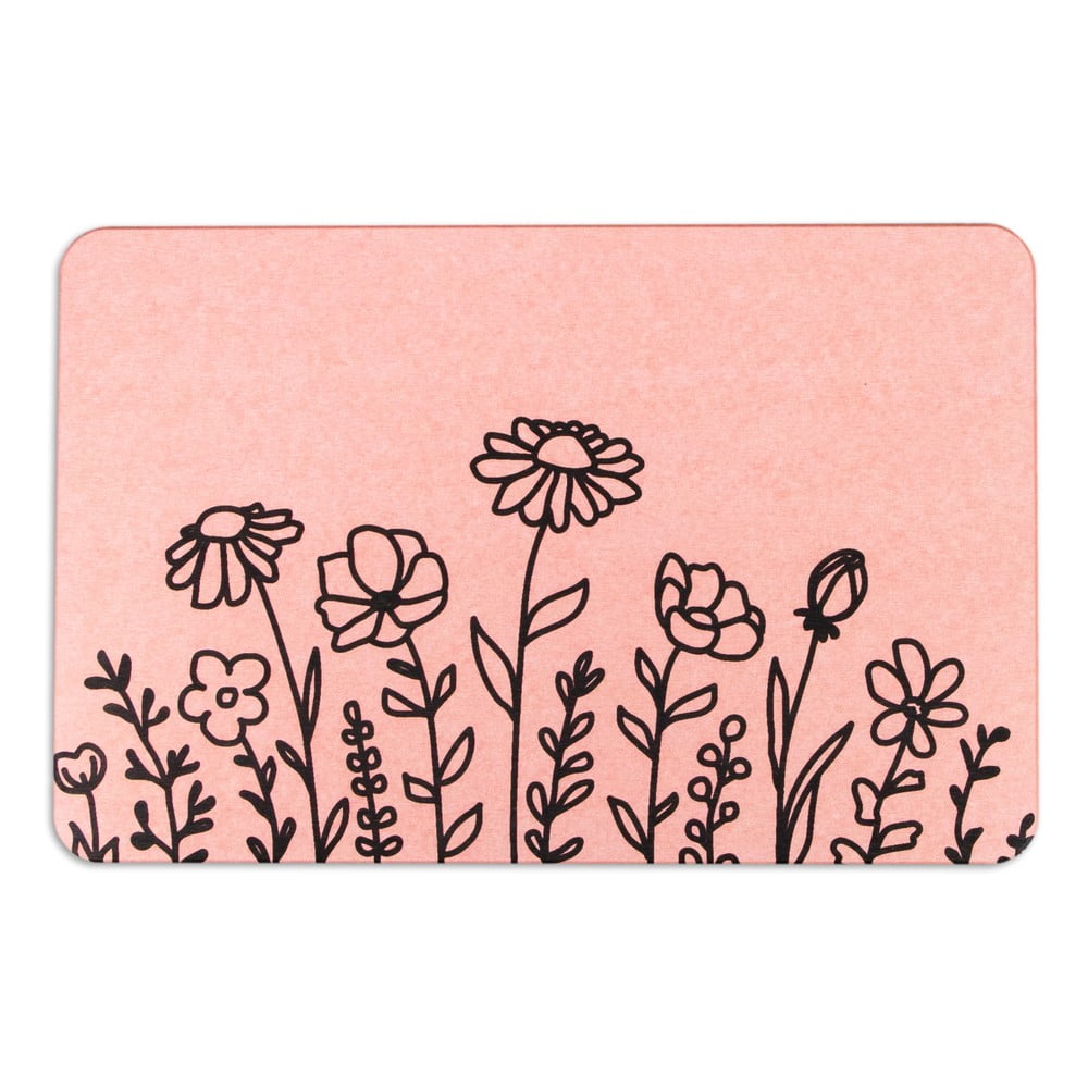 Világos rózsaszín kovaföld fürdőszobai kilépő 39x60 cm Floral Lines – Artsy Doormats