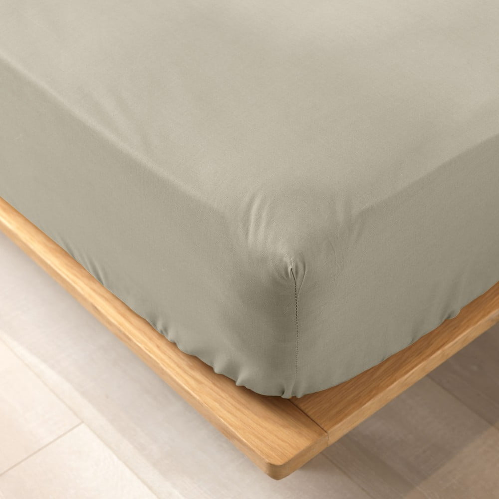 Világosbarna gumis bio pamut lepedő 90x190 cm Biolina – douceur d'intérieur