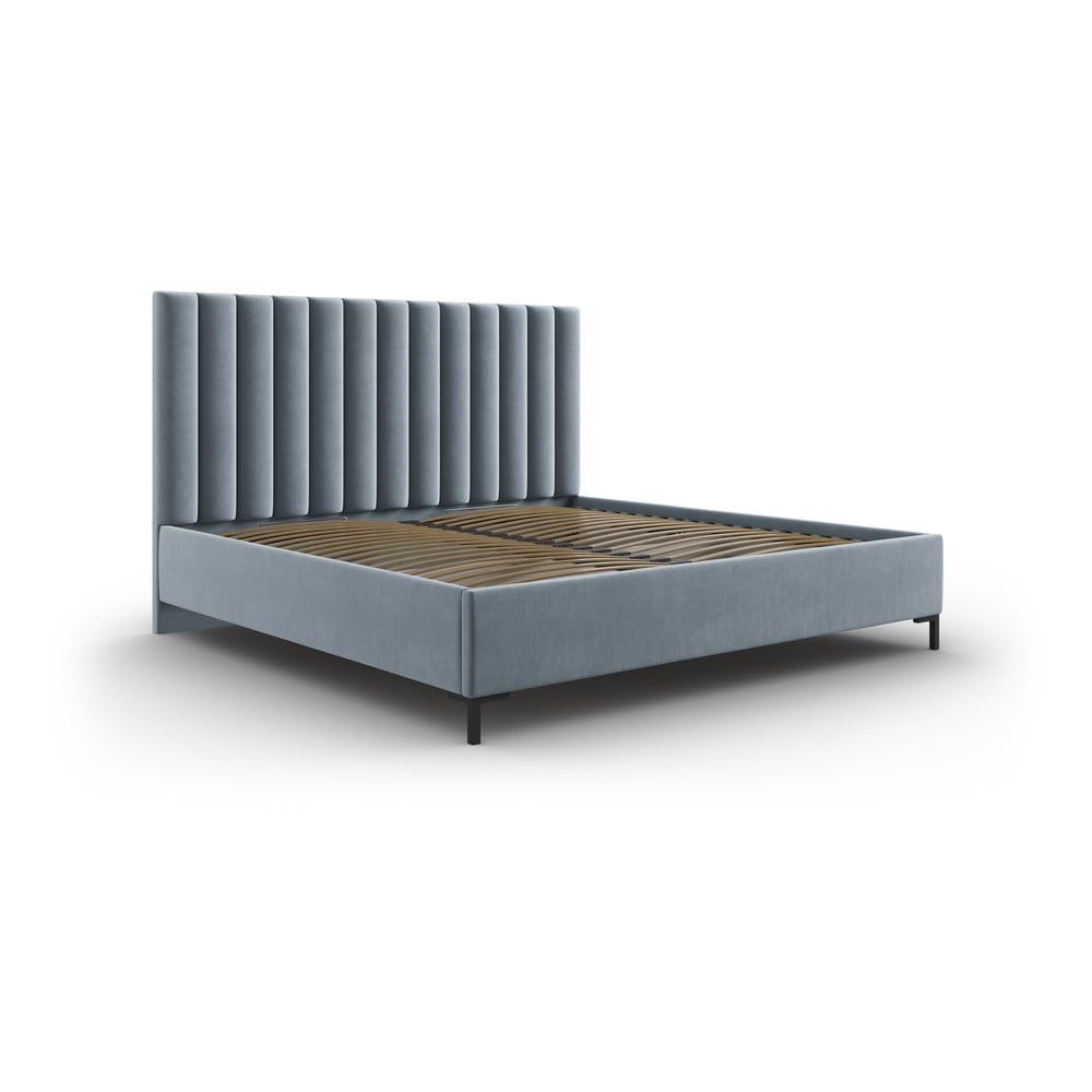 Világoskék kárpitozott ágyneműtartós franciaágy ágyráccsal 160x200 cm Casey – Mazzini Beds
