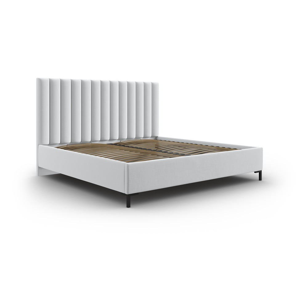 Világosszürke kárpitozott ágyneműtartós franciaágy ágyráccsal 180x200 cm Casey – Mazzini Beds