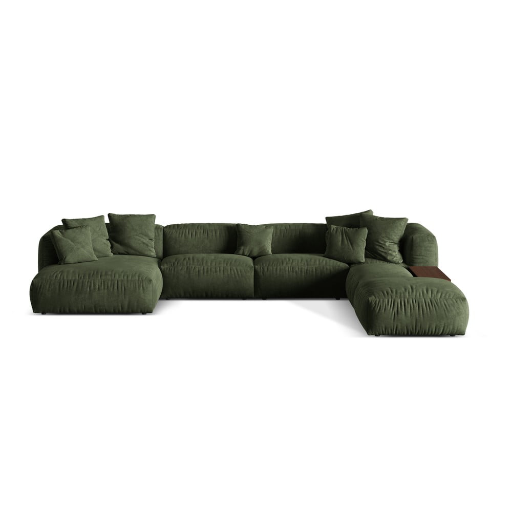 Zöld buklé moduláris sarokkanapé (jobb oldali-U alakú) Martina – Micadoni Home