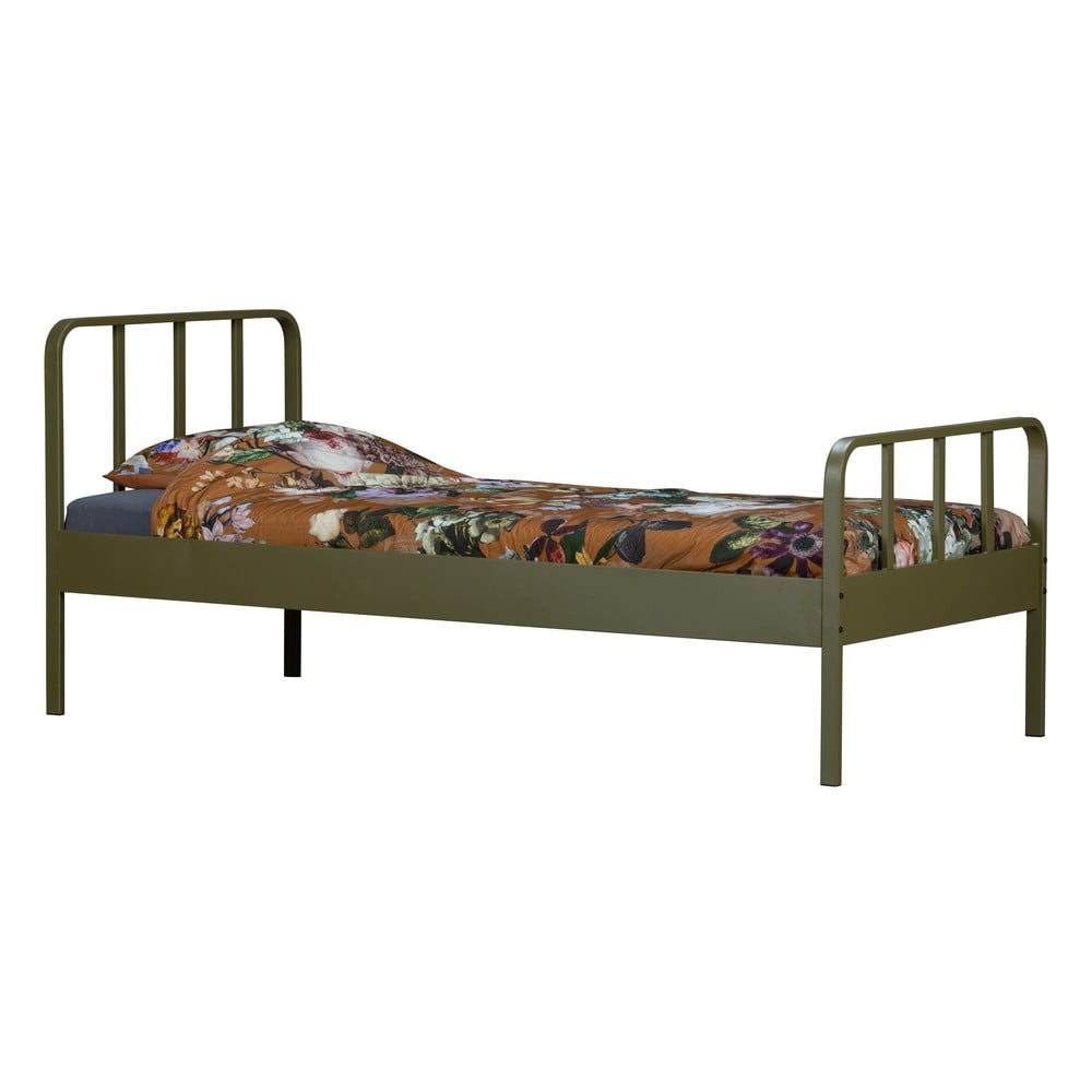 Zöld fém egyszemélyes ágy ágyráccsal 90x200 cm Mees – WOOOD