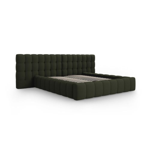 Zöld kárpitozott ágyneműtartós franciaágy ágyráccsal 160x200 cm Mamaia – Micadoni Home