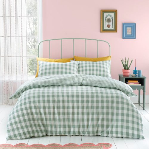 Zöld kétszemélyes ágyneműhuzat 200x200 cm Seersucker Gingham Check – Catherine Lansfield