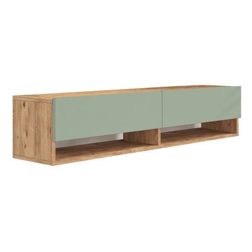 Zöld-natúr színű TV-állvány borovi fenyő dekorral 140x29x32 cm – Kalune Design