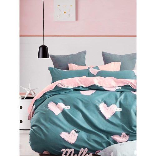 Zöld-rózsaszín kétszemélyes hosszabbított négyrészes renforcé pamut ágyneműhuzat lepedővel 200x220 cm Beloved – Mila Home