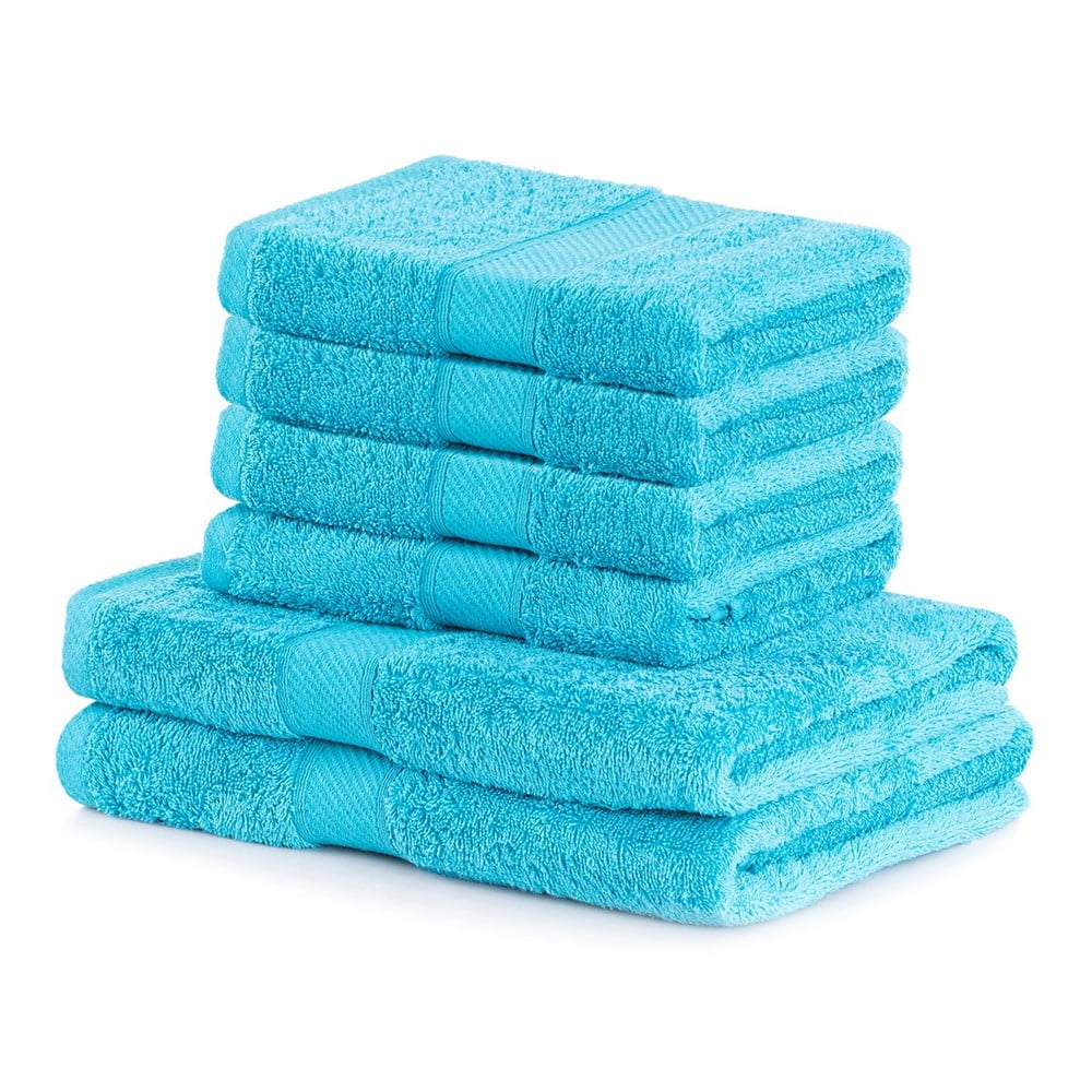 Bamby Turquoise szett 2 türkiz fürdőlepedővel és 4 törölközővel - DecoKing