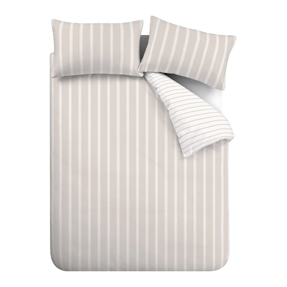 Bézs kétszemélyes pamut ágyneműhuzat 200x200 cm Ashford Stripe – Bianca