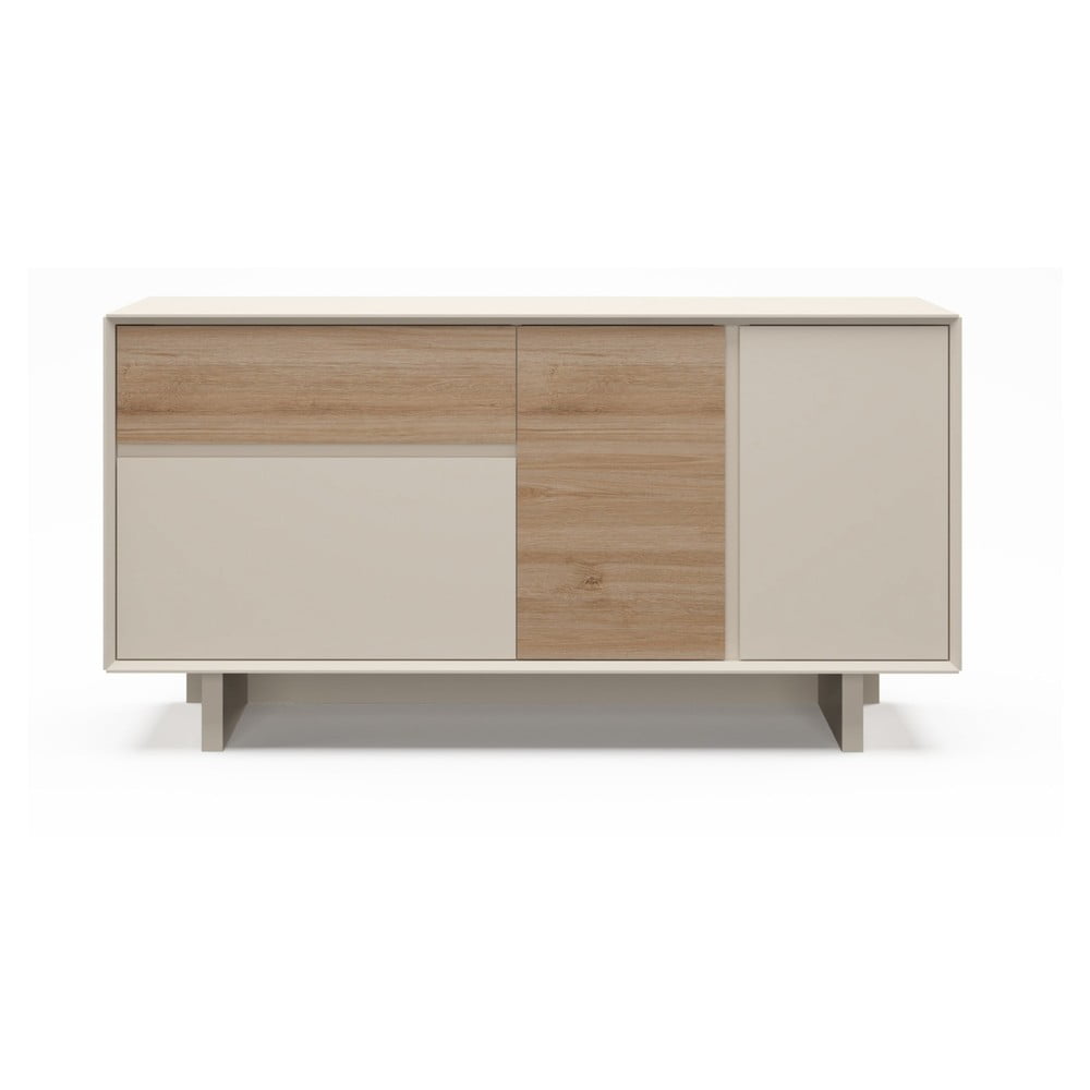 Bézs-natúr színű komód tölgyfa dekorral 146x76x45 cm Carpi – Marckeric