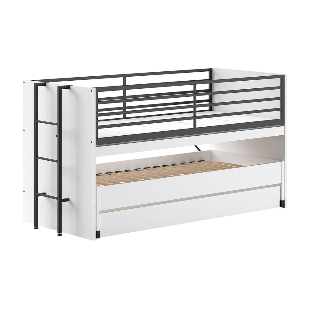 Fehér emeletes-kihúzható pótággyal gyerekágy ágyráccsal 90x200 cm Sam – Vipack