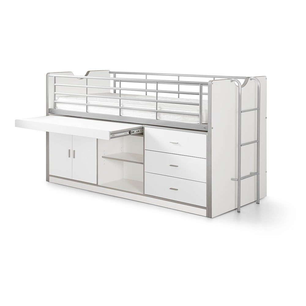 Fehér galéria ágyneműtartós gyerekágy ágyráccsal 90x200 cm Bonny – Vipack