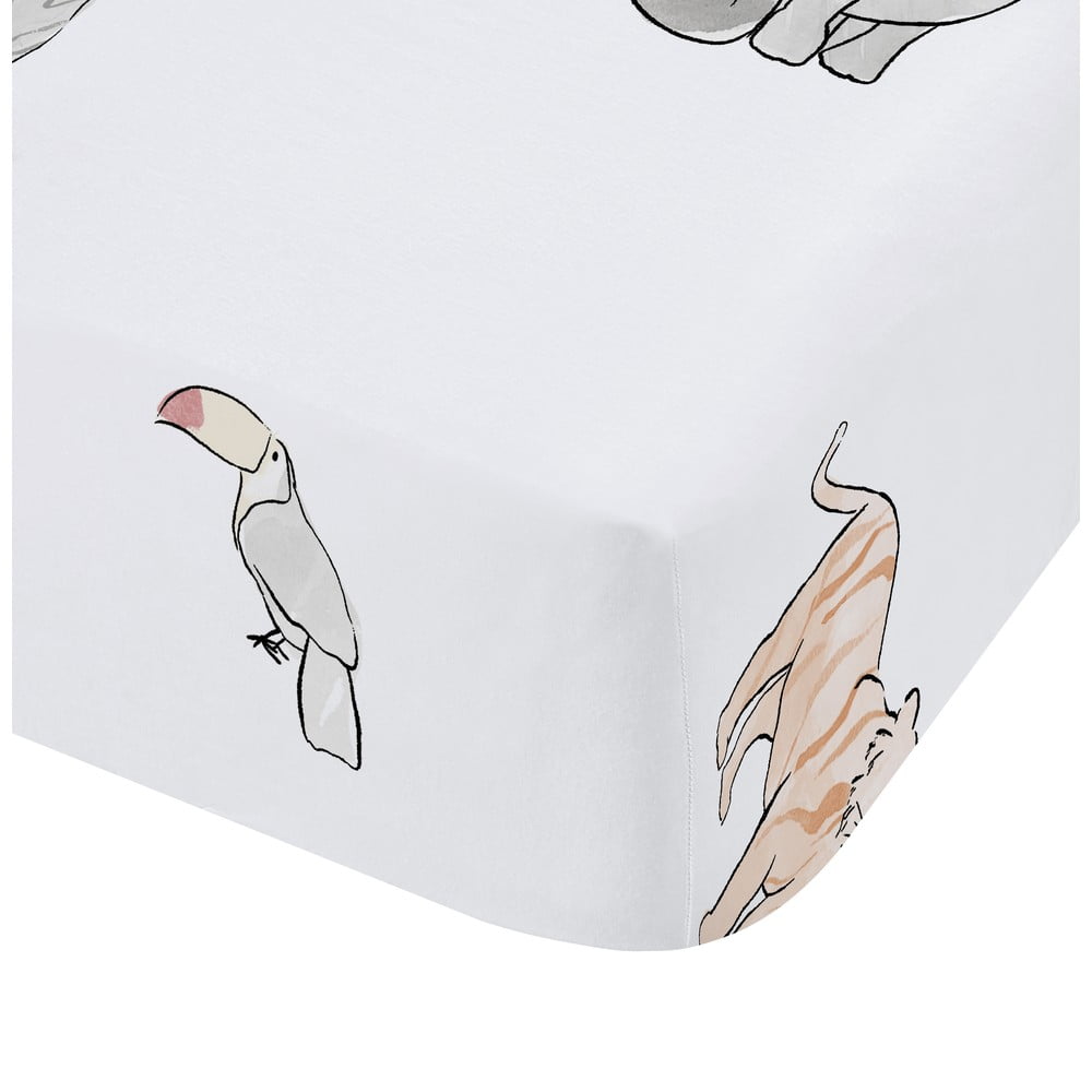 Fehér gumis pamut gyerek lepedő babaágyhoz 70x140 cm Zoo Animals – Bianca
