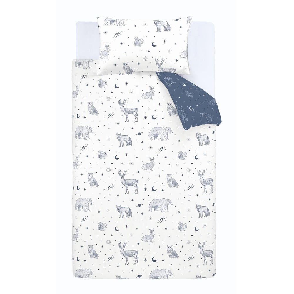Fehér-kék kétszemélyes flanel gyerek ágyneműhuzat 200x200 cm Starlight Animals – Bianca