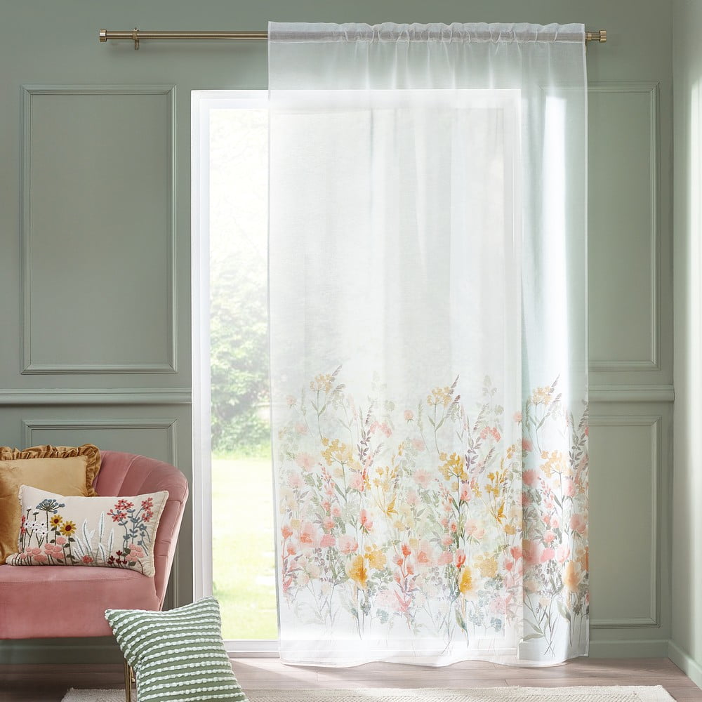 Fehér voile fényáteresztő függöny 140x122 cm Countryside Floral – Catherine Lansfield