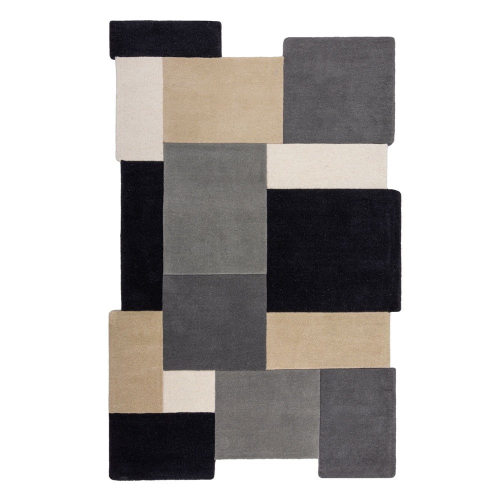 Fekete-szürke kézi szövésű gyapjú szőnyeg 200x290 cm Collage Monochrome – Flair Rugs