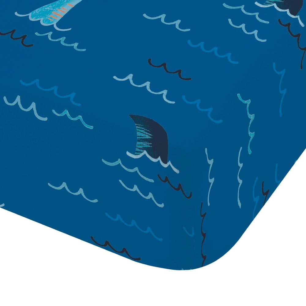 Kék gumis gyerek lepedő babaágyhoz 70x140 cm Jawsome Shark – Catherine Lansfield