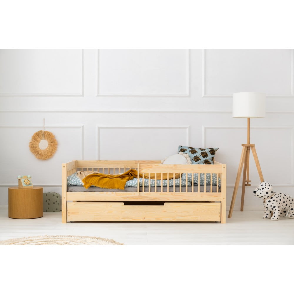 Natúr színű ágyneműtartós gyerekágy kihúzható pótággyal ágyráccsal 80x190 cm CPW – Adeko