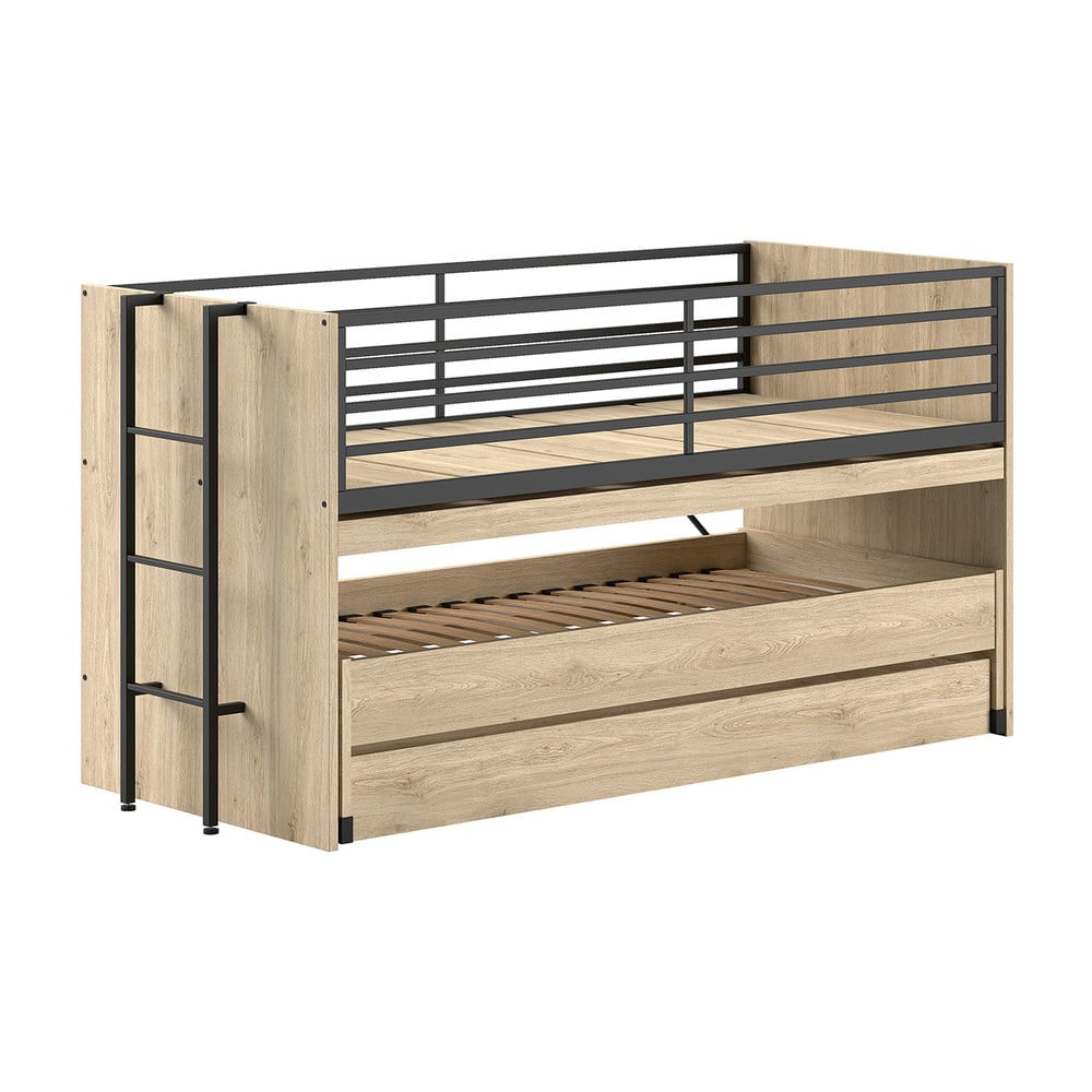 Natúr színű emeletes-kihúzható pótággyal gyerekágy ágyráccsal 90x200 cm Sam – Vipack