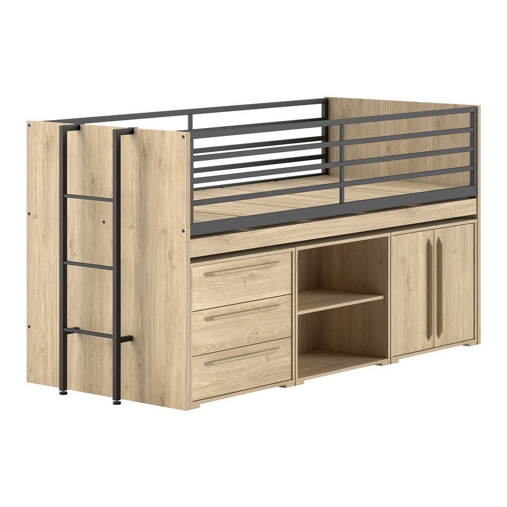 Natúr színű galéria ágyneműtartós gyerekágy ágyráccsal 90x200 cm Sam – Vipack