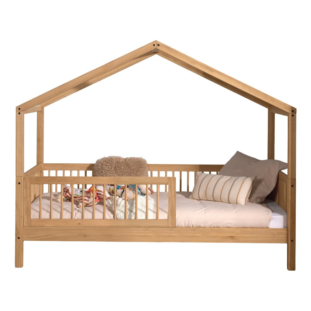 Natúr színű házikó alakú tölgyfa gyerekágy ágyráccsal 90x200 cm Forrest – Vipack