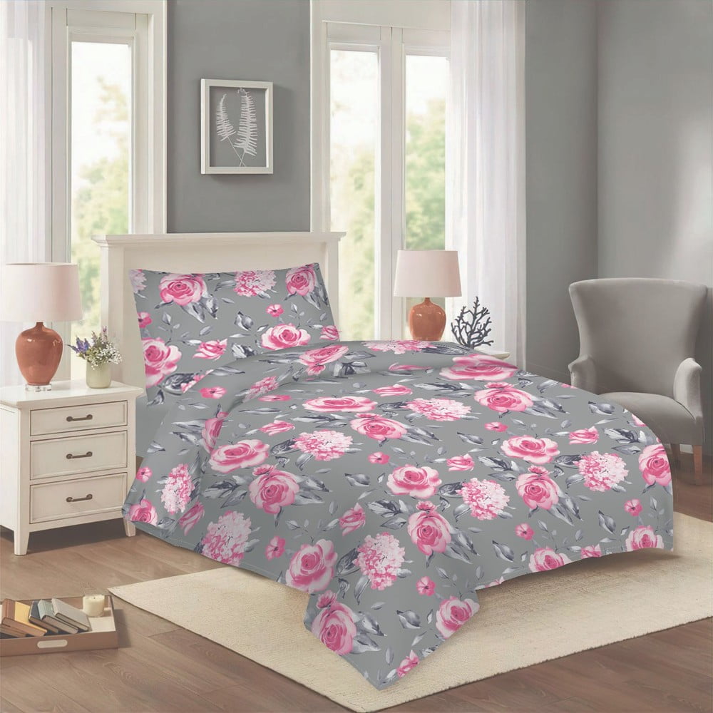 Rózsaszín-szürke egyszemélyes pamut ágyneműhuzat 140x200 cm Dana – Cotton House