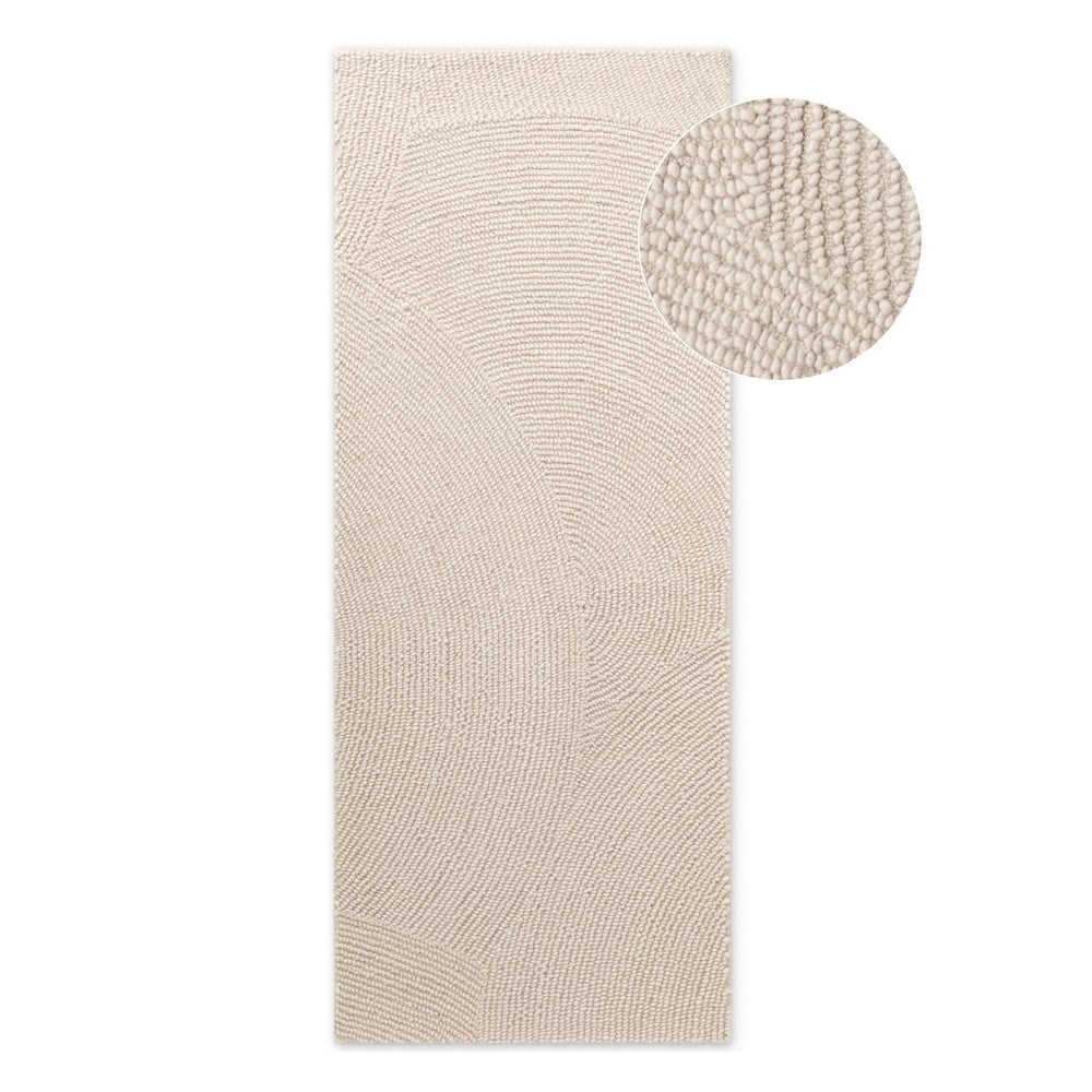 Világos natúr színű kézi szövésű gyapjú futószőnyeg 80x300 cm Eleni Natural White – Hanse Home