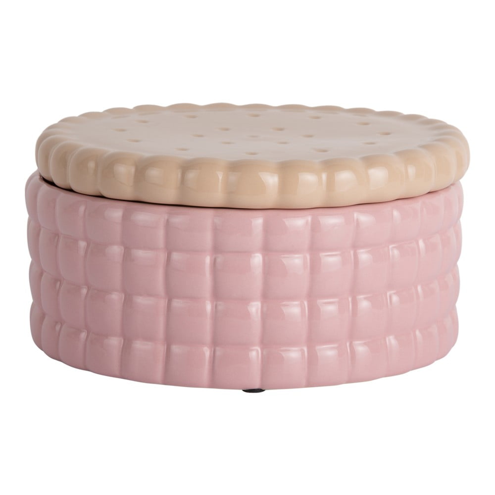Világos rózsaszín dekoratív kerámia tárolódoboz ø 20x10 cm Biscuit Box – PT LIVING