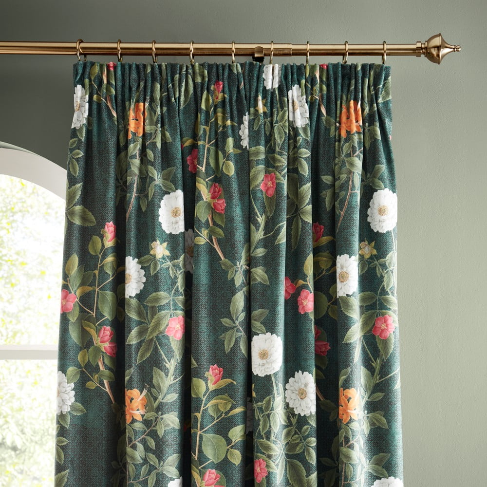 Zöld bársony függöny szett 2 db-os 168x183 cm Arcadia Floral – RHS