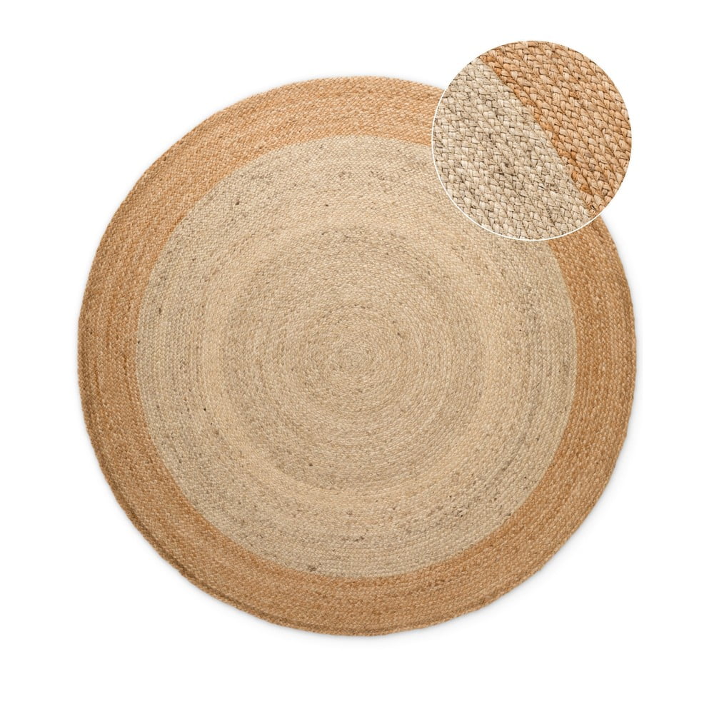 Elefántcsont színű kétoldalas-kézi szövésű juta kerek szőnyeg ø 120 cm Jutta Ivory – Hanse Home