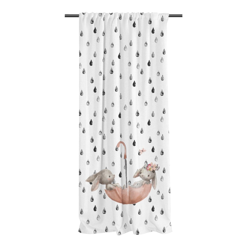 Fehér pamut-szatén gyerek függöny 110x170 cm Bunnies in the Rain – Butter Kings