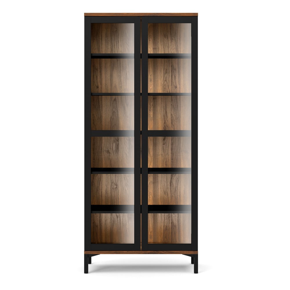 Fekete-natúr színű tálalószekrény diófa dekorral 89x203x36 cm Roomers – Tvilum