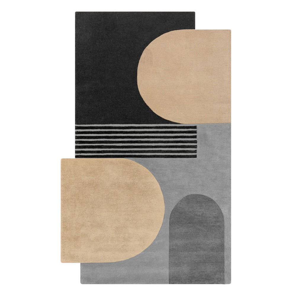 Fekete-szürke kézi szövésű gyapjú szőnyeg 200x290 cm Lozenge Monochrome – Flair Rugs
