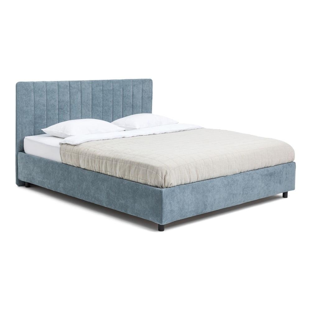 Kék kárpitozott ágyneműtartós franciaágy ágyráccsal 180x200 cm Myra Slim Line – Bonami Selection