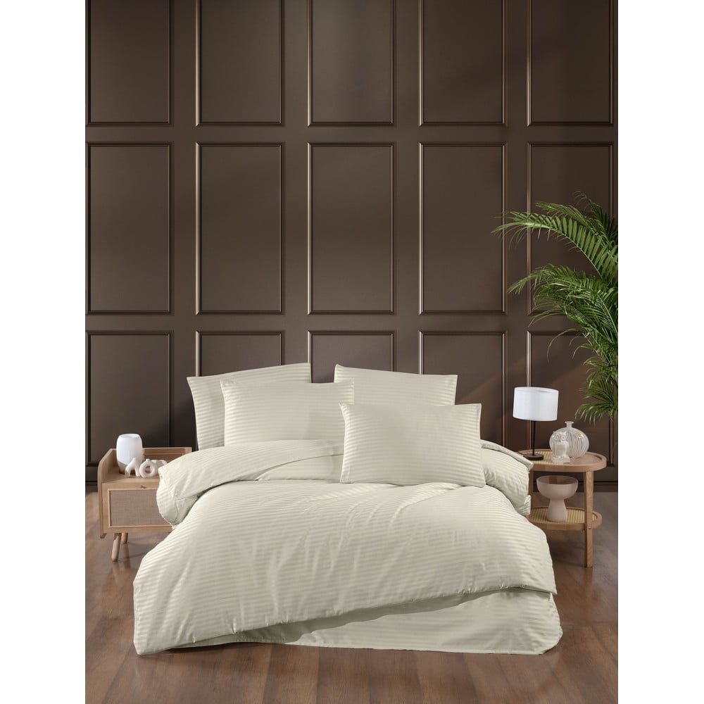 Krémszínű kétszemélyes-hosszabbított damaszt ágyneműhuzat lepedővel-négyrészes 200x220 cm – Mila Home