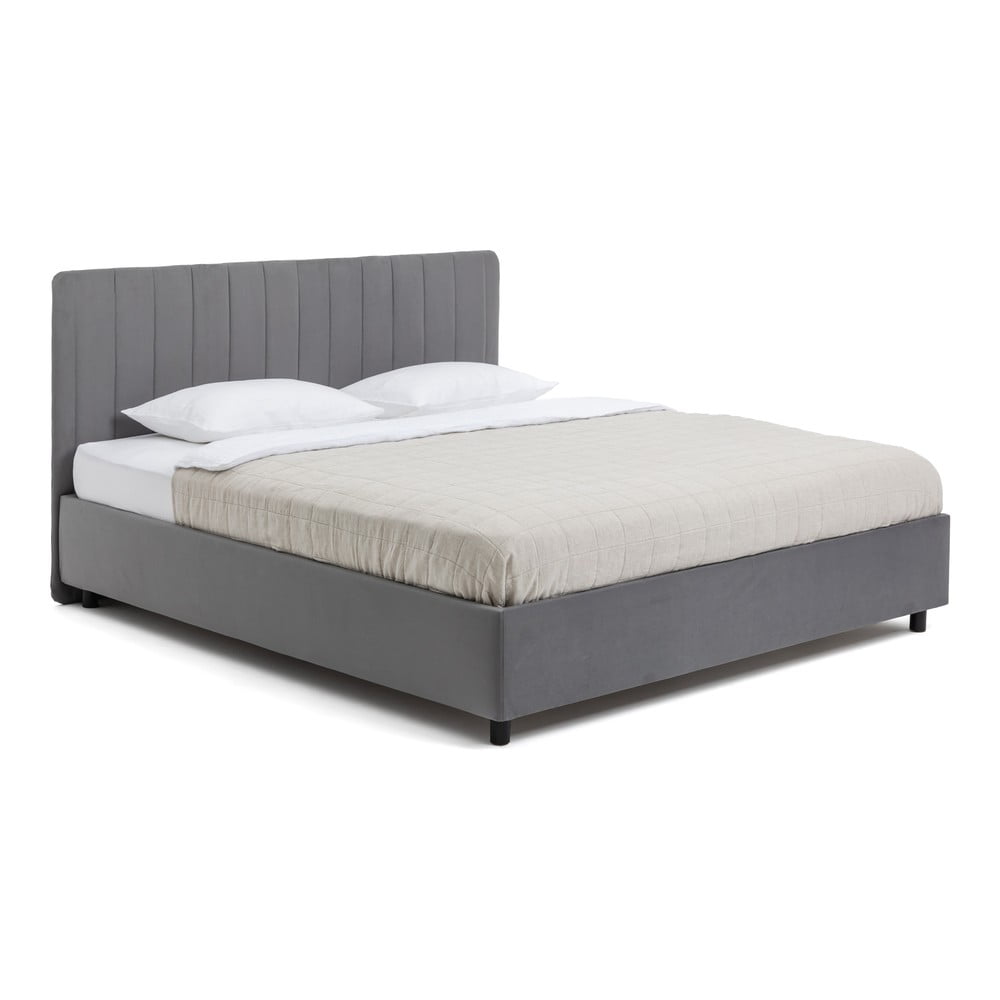 Szürke kárpitozott ágyneműtartós franciaágy ágyráccsal 180x200 cm Myra Slim Line – Bonami Selection