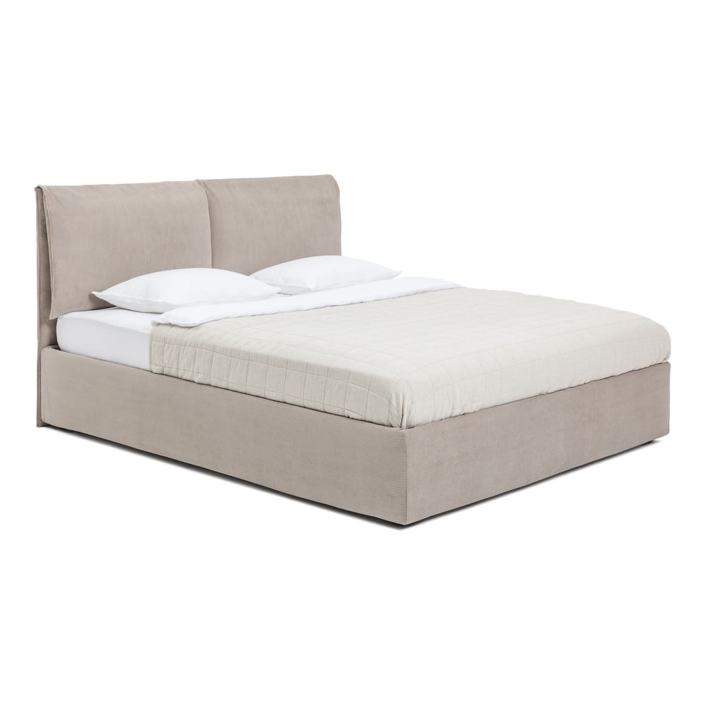 Szürkésbarna kárpitozott ágyneműtartós franciaágy ágyráccsal 180x200 cm Thessa Pillow – Bonami Selection