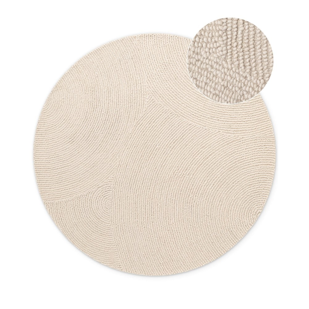 Világos natúr színű kézi szövésű gyapjú kerek szőnyeg ø 120 cm Eleni Natural White – Hanse Home