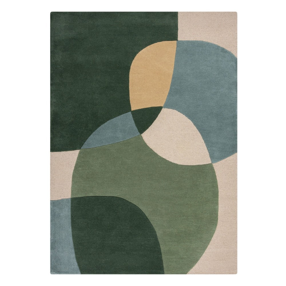 Zöld kézi szövésű gyapjú szőnyeg 160x230 cm Glow Green & Blue – Flair Rugs